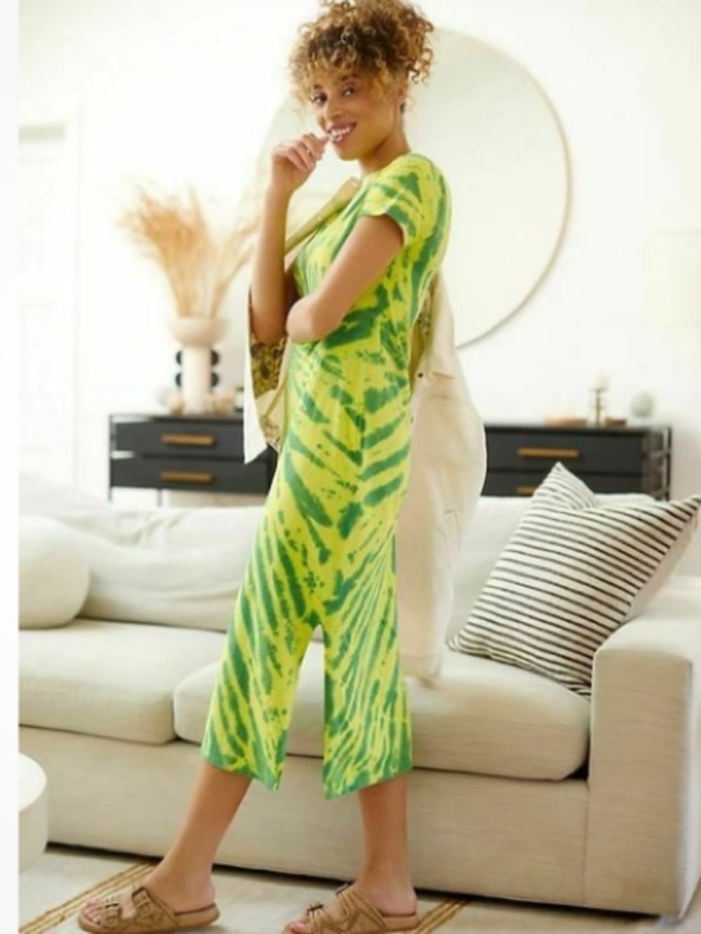 Anthropologie Lime & Green Tie-Dye Midi Dress